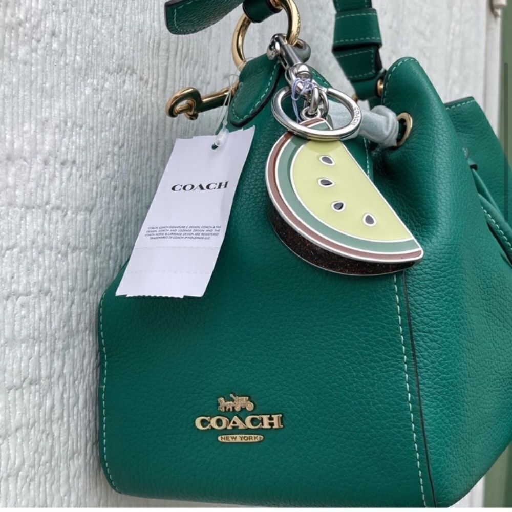 Coach Limited SET Shoulder & Crossbody Purse, Bag With Melon Slice Charm Leather